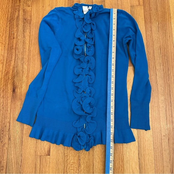 Vila Sweater Women M Blue Cardigan Ruffle Rhinestone Full Zip(j10) - Picture 9 of 12